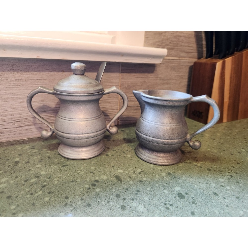 RWP Wilton Pewter Sugar Bowl 5.25"H Creamer 4"H USA Vintage